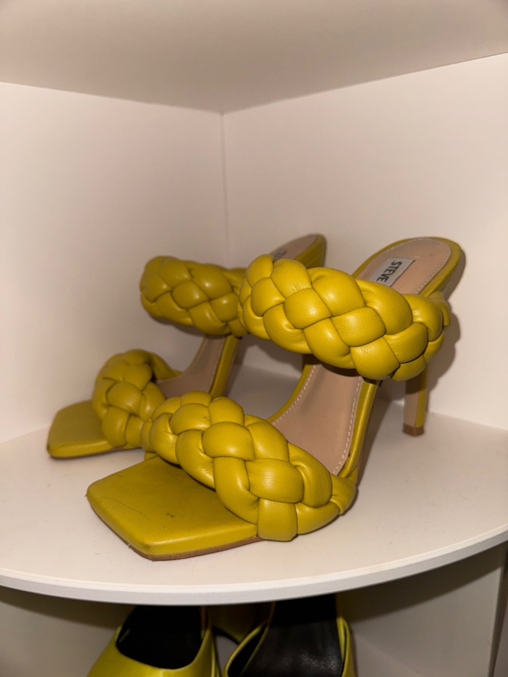 Steve Madden Mustard Braided Double-Strap Heeled Sandals
